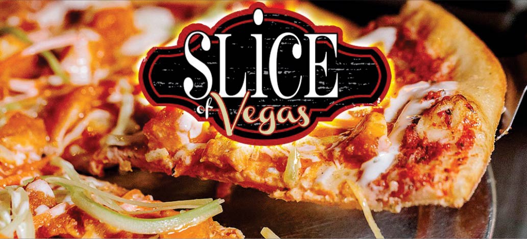 imagem de uma pizza da slice com o logo da marca no meio para falar do restaurante que fica no luxor las vegas