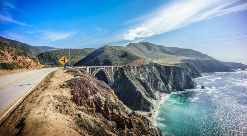 linda paisagem da rota big sur california para fazer turismo nos eua com a eu na gringa